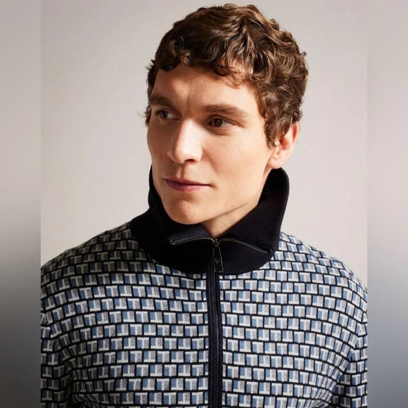 Ted Baker Mens Teeflow Geometric T Print Zipped Knit Cardigan Sweater  4=L - Picture 4 of 10